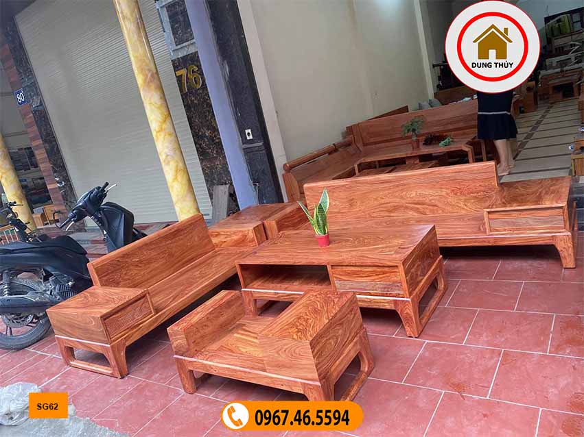 sofa 2 văng chân quỳ gỗ hương xám đá SG62