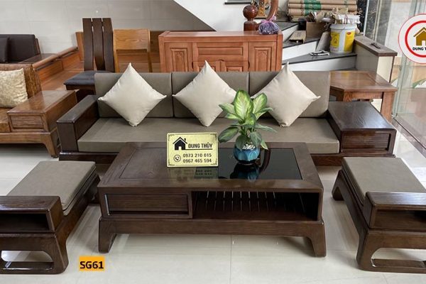 sofa chân quỳ gỗ sồi Nga SG61 màu óc chó
