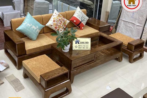 sofa chân quỳ gỗ sồi Nga SG61 màu vàng