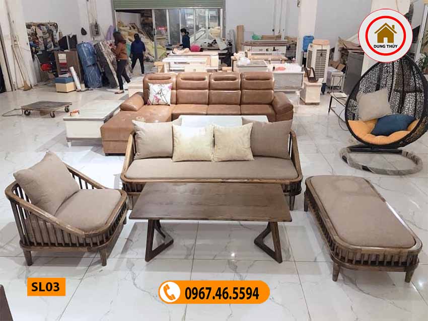 Ghế salon kiểu giường kèm 1 bàn gỗ sồi Nga SL03