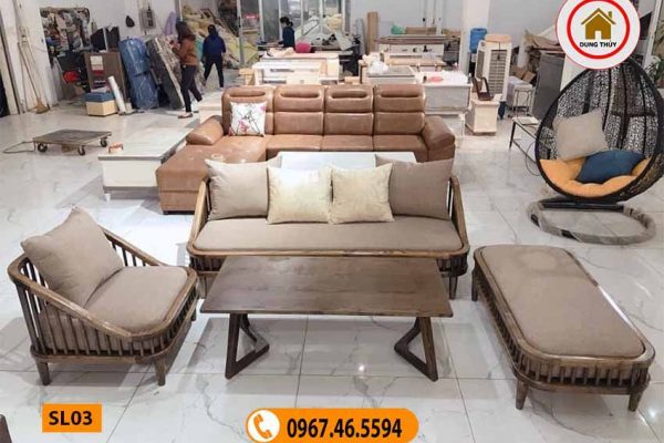 Ghế salon kiểu giường kèm 1 bàn gỗ sồi Nga SL03