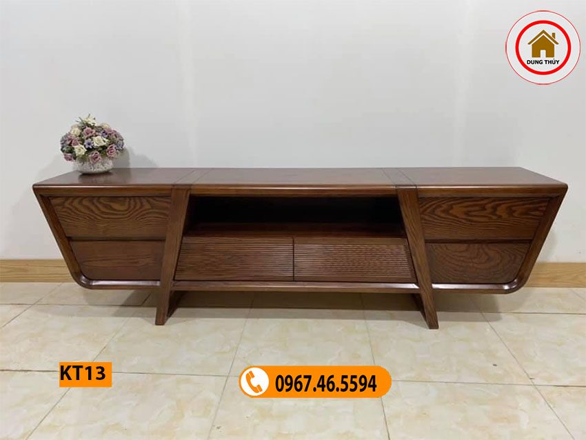 Kệ tivi 6 ô tủ vát ngược hiện đại gỗ sồi Nga KT13