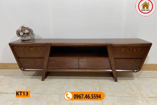 Kệ tivi 6 ô tủ vát ngược hiện đại gỗ sồi Nga KT13