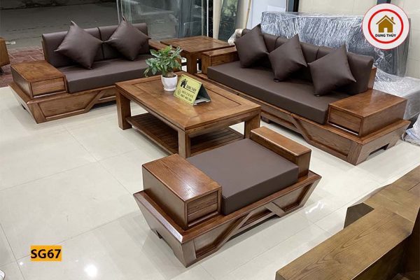 sofa 2 văng chân quỳ gỗ sồi Nga nét SG67