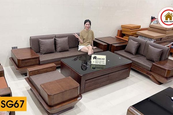 sofa 2 văng chân thuyền gỗ sồi SG67