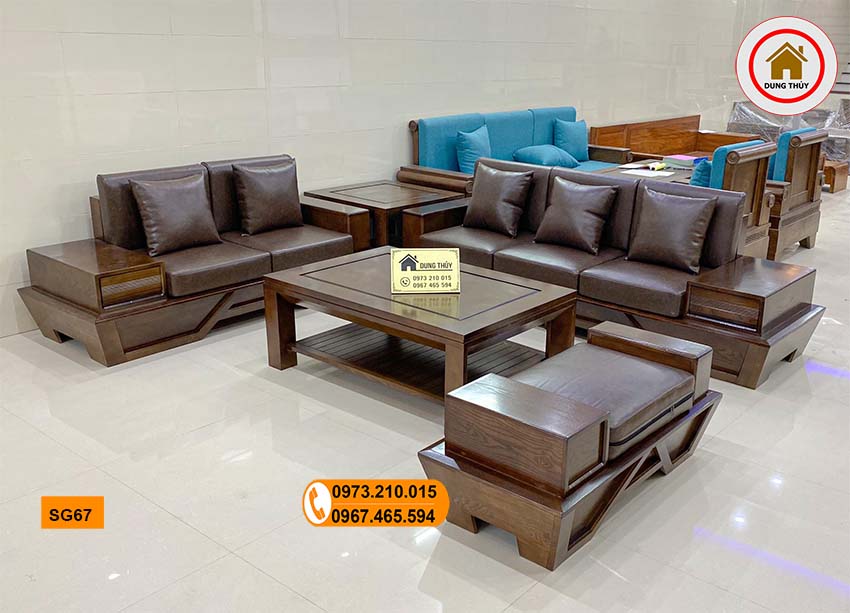 Bộ ghế sofa 2 văng chân thuyền vát gỗ sồi Nga SG67