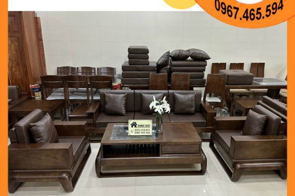 Bộ ghế sofa 2 văng hình đùi gà gỗ sồi Nga SG68 đẹp nét