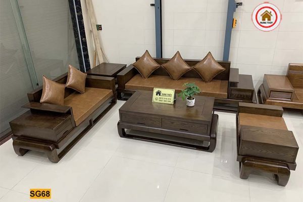 bộ sofa 2 văng chân đùi gà gỗ sồi SG68