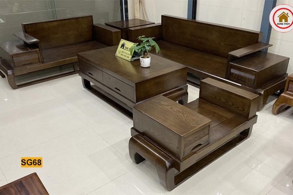 bộ sofa 2 văng chân đùi gà gỗ sồi SG68