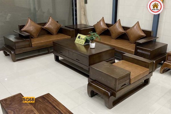 bộ sofa 2 văng chân đùi gà gỗ sồi SG68