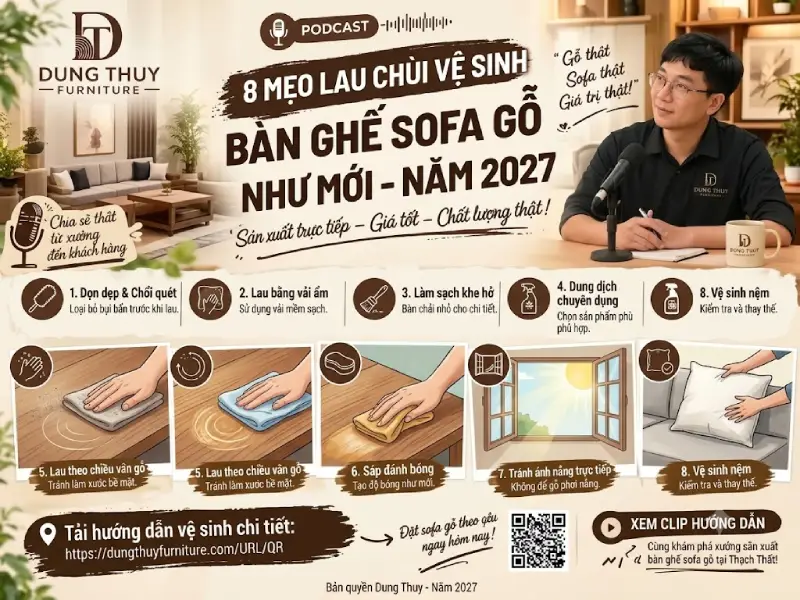Mẹo lau chùi vệ sinh bàn ghế sofa gỗ phòng khách