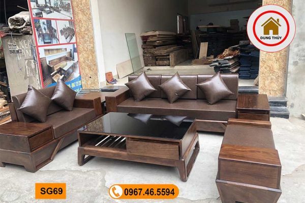 bộ ghế sofa 2 văng chân thuyền vát gỗ hương xám SG69