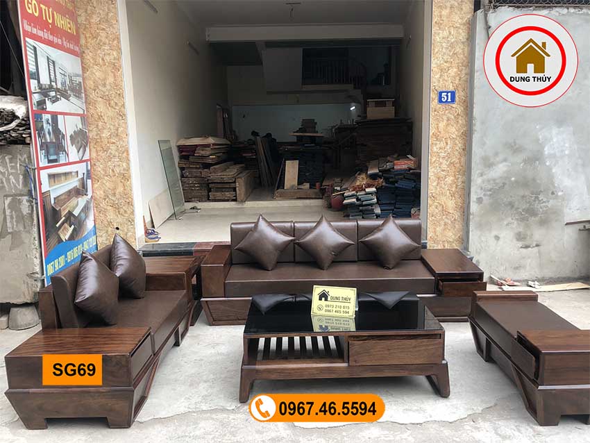 bộ ghế sofa 2 văng chân thuyền vát gỗ hương xám SG69
