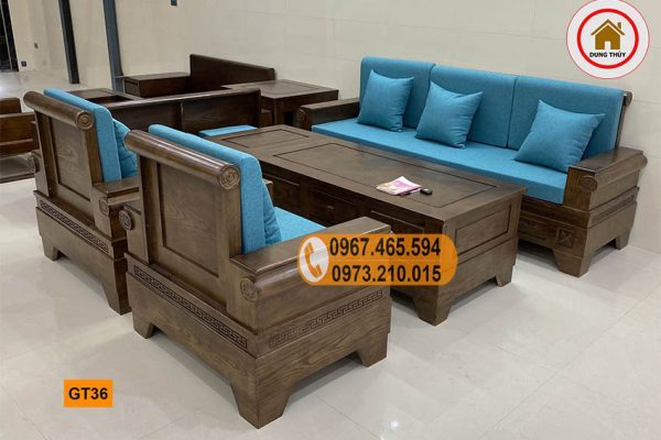 sofa gỗ sồi 7 món cho phòng khách