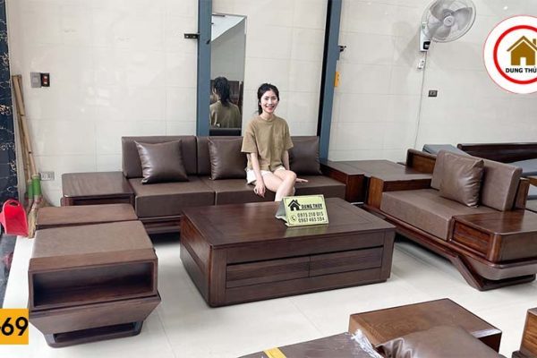Bộ ghế sofa 2 văng chân thuyền vát gỗ hương xám SG69