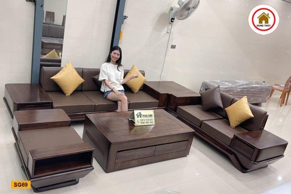 Bộ ghế sofa 2 văng chân thuyền vát gỗ hương xám SG69