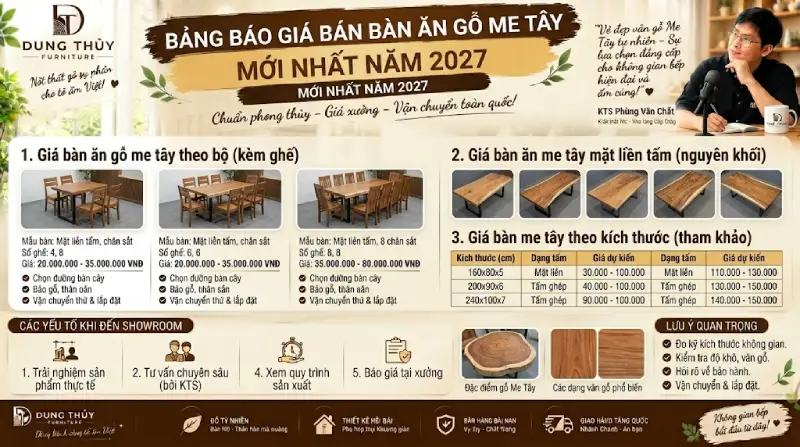 Bảng báo giá bán bàn ăn bằng gỗ me tây