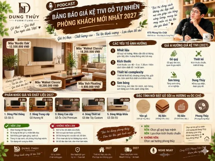 Bảng báo giá kệ tivi gỗ tự nhiên cho phòng khách