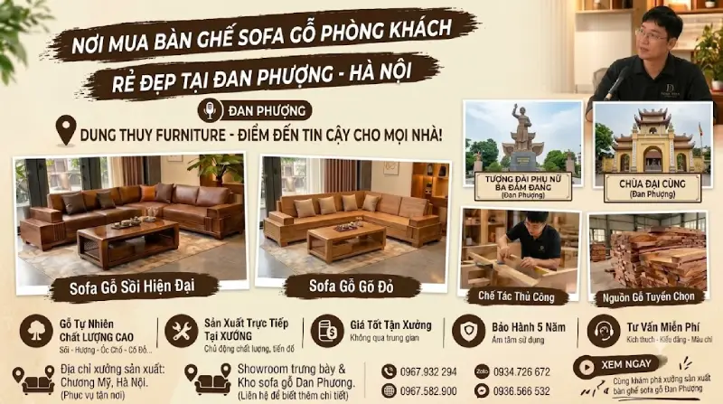 Đặt mua bàn ghế sofa gỗ phòng khách Đan Phượng