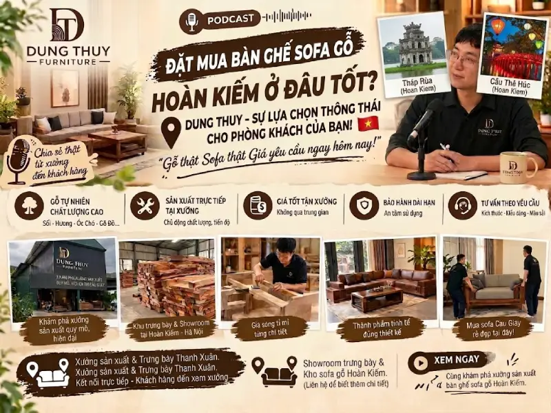Đặt mua bàn ghế sofa gỗ phòng khách Hoàn Kiếm