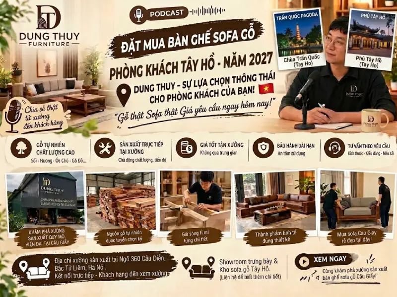 Đặt mua bàn ghế sofa gỗ phòng khách Tây Hồ năm 2027