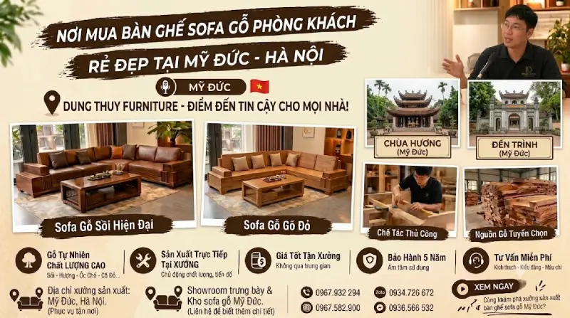 Đặt mua bàn ghế sofa gỗ tự nhiên ở đâu tốt và rẻ ở Mỹ Đức