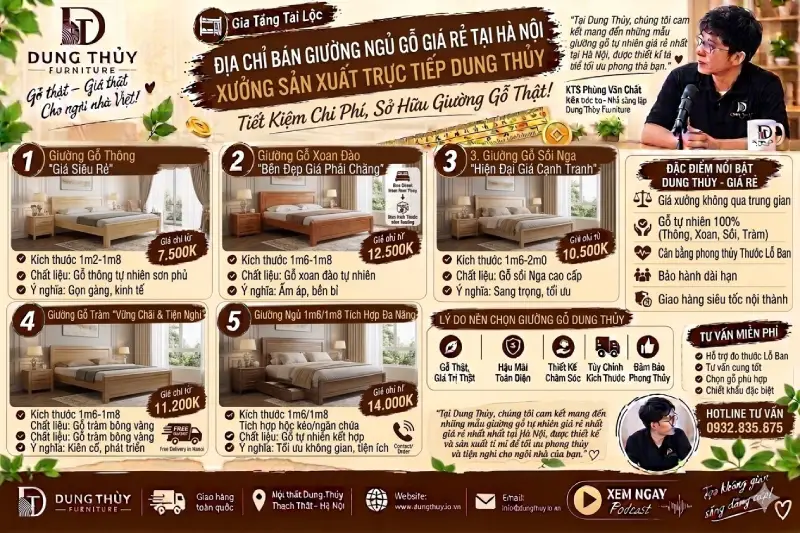 Địa chỉ mua bán giường ngủ bằng gỗ giá rẻ ở Hà Nội