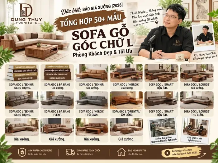 Mẫu Sofa Gỗ Góc Chữ L Phòng Khách Đẹp & Báo Giá Xưởng