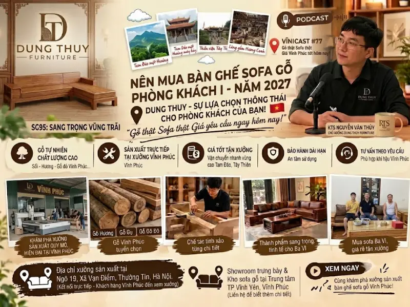 Nên mua bàn ghế sofa gỗ phòng khách tỉnh Vĩnh Phúc