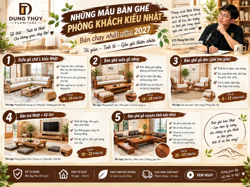 Những mẫu bàn ghế phòng khách kiểu Nhật bán chạy