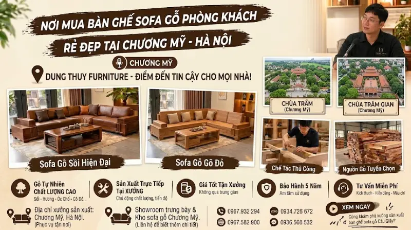 Nơi mua bàn ghế sofa gỗ phòng khách rẻ đẹp ở Chương Mỹ