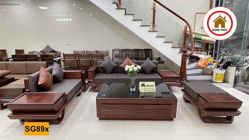 bàn ghế sofa gỗ phòng khách Long Biên