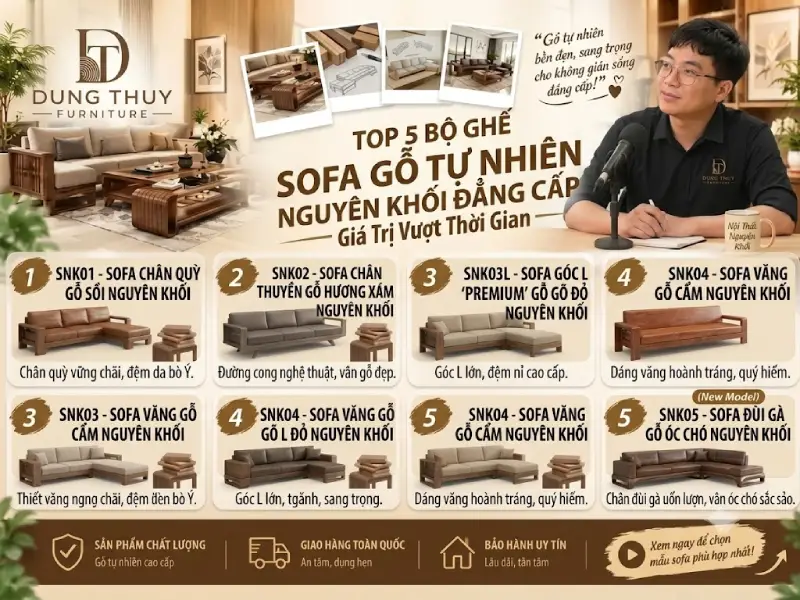 bộ ghế sofa gỗ tự nhiên nguyên khối