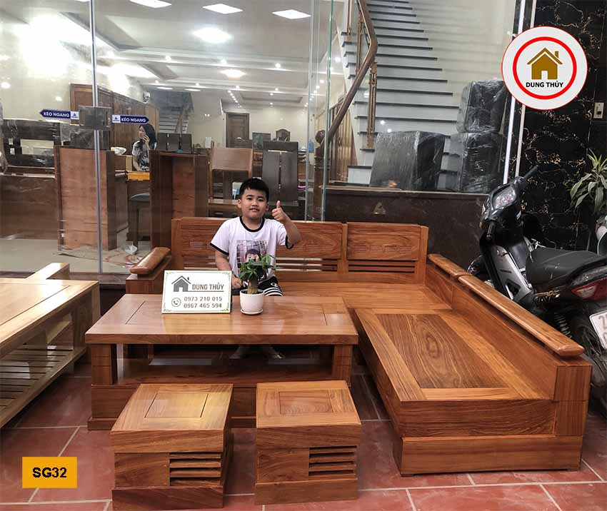 ghế sofa gỗ góc chữ L cao cấp
