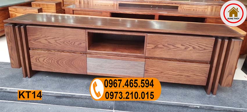 Kệ tivi 5 ô tủ gỗ sồi Nga KT14