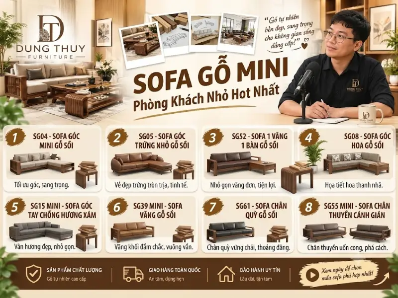 mẫu bàn ghế sofa gỗ phòng khách nhỏ mini