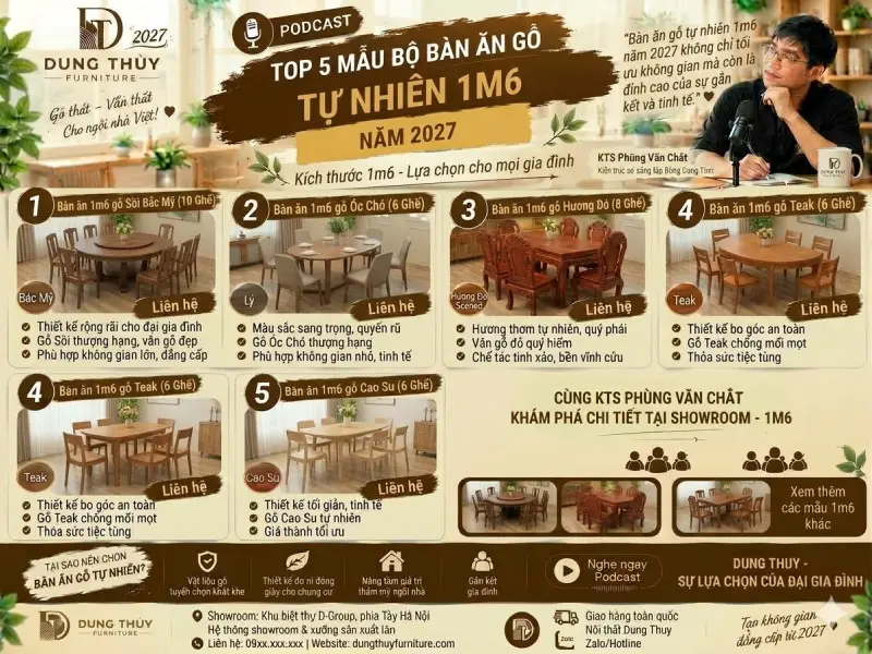 mẫu bộ bàn ăn bằng gỗ tự nhiên 1m6