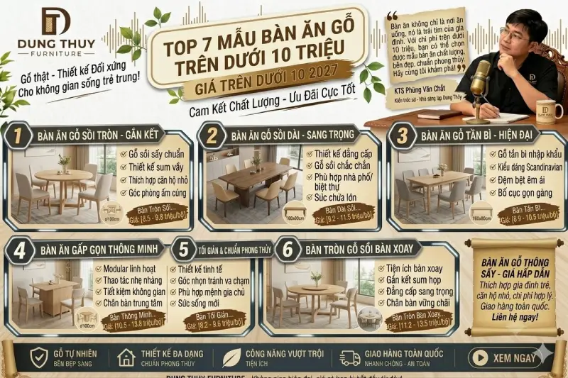 mẫu bộ bàn ăn bằng gỗ tự nhiên dưới 10 triệu