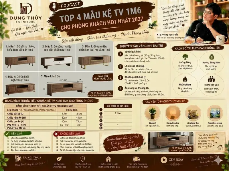 mẫu kệ để tivi bằng gỗ 1m6 cho phòng khách