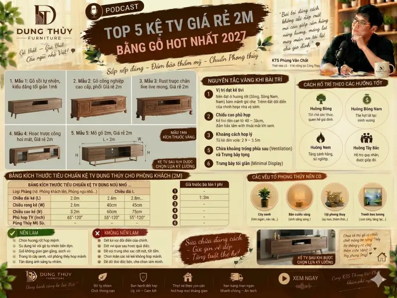 mẫu kệ để tivi bằng gỗ dài 2m