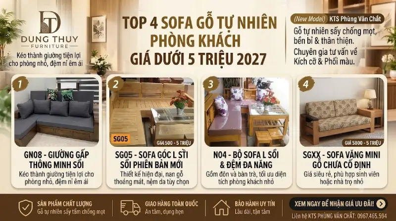 mẫu sofa gỗ tự nhiên giá trên dưới 5 triệu