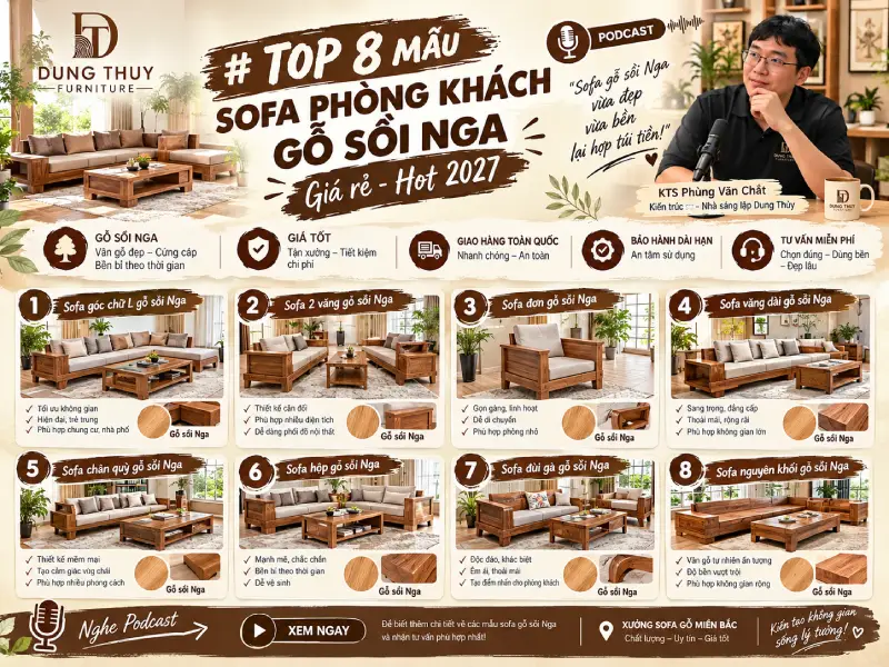mẫu sofa phòng khách gỗ sồi Nga giá rẻ