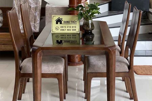 bàn ăn 4 ghế lá khế gỗ sồi BA26