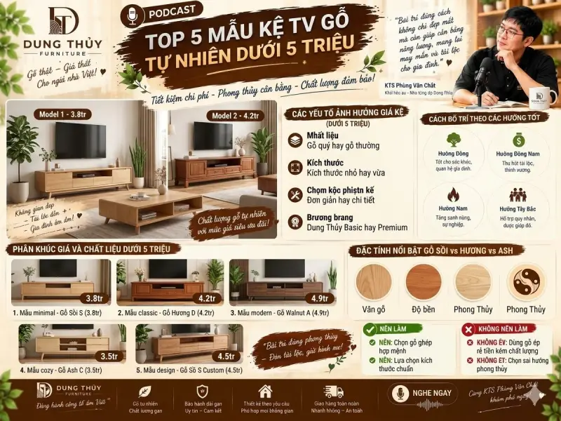 mẫu kệ để tivi bằng gỗ tự nhiên dưới 5 triệu
