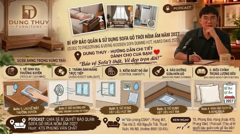 Bí kíp bảo quản bàn ghế sofa gỗ phòng khách trời nồm ẩm