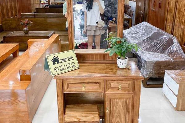 Bàn trang điểm gương bầu dục gỗ hương xám TD05