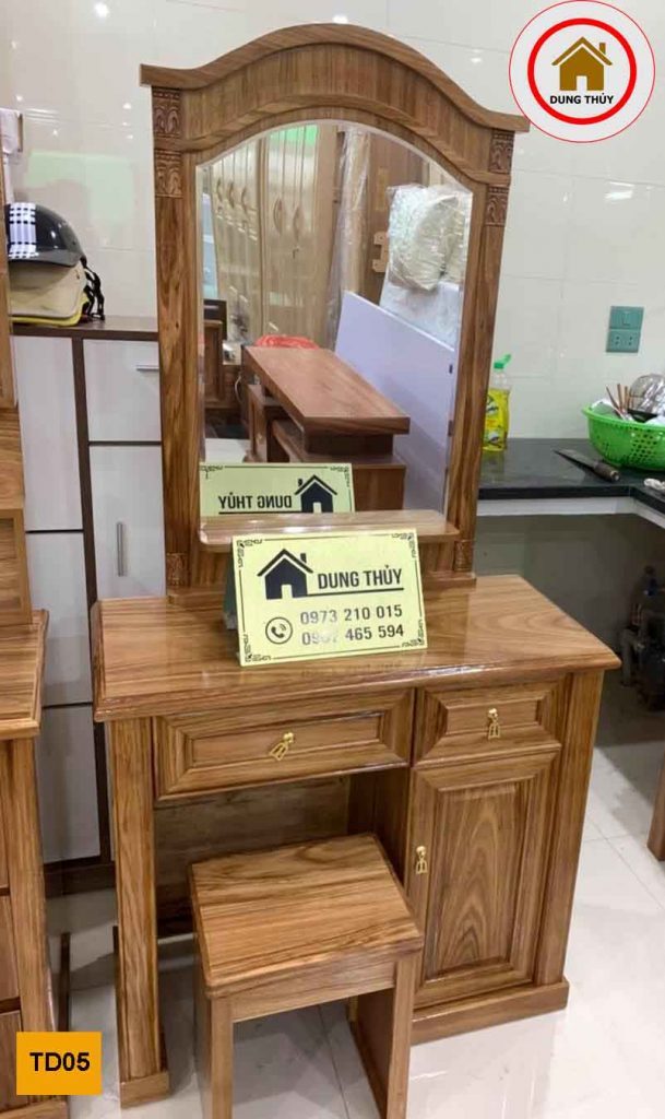 bàn trang điểm gương bầu dục gỗ hương xám TD05