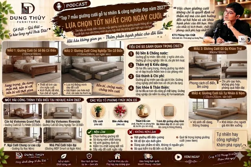 mẫu giường cưới gỗ tự nhiên & công nghiệp đẹp