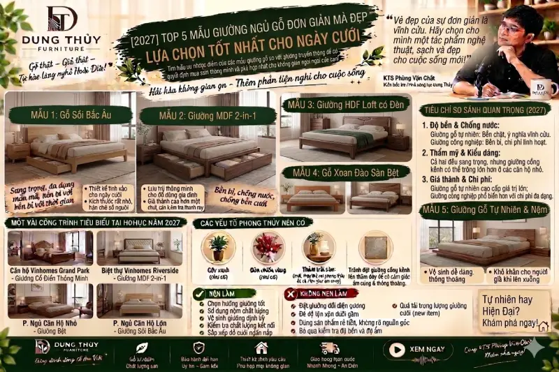 mẫu giường ngủ gỗ đơn giản mà đẹp