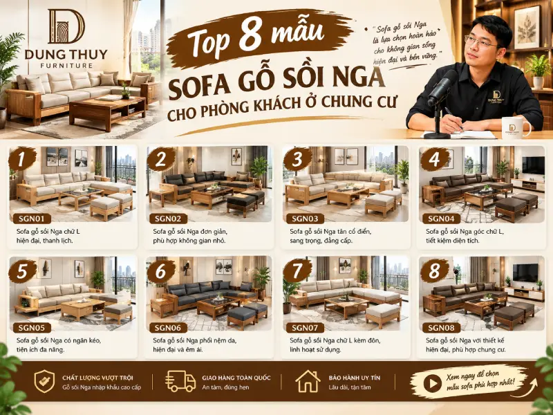 mẫu sofa gỗ sồi Nga cho phòng khách ở chung cư